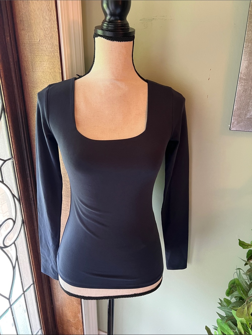 7 For All Mankind Navy Long-Sleeve Square Neck Top